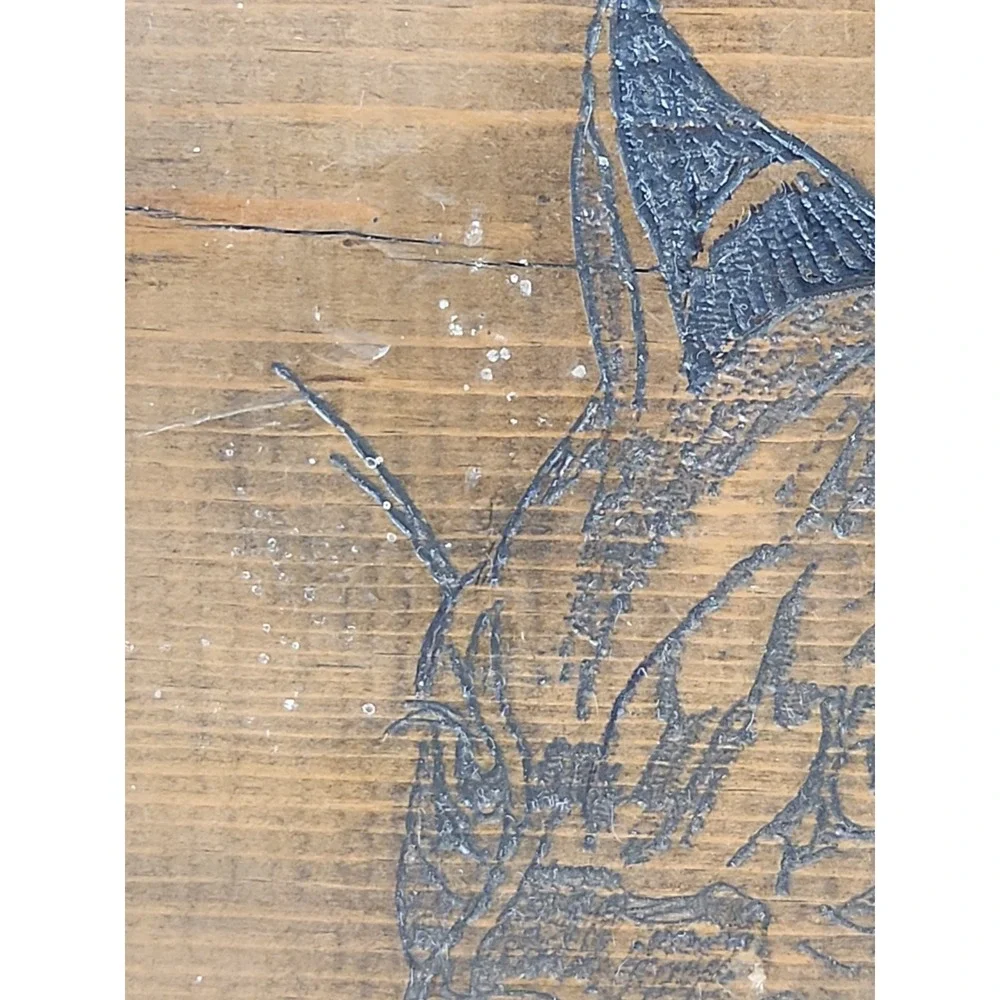 Signed Shane Davenport Bobcat Pyrography Wood Plaque Tabletop Cabin Decor